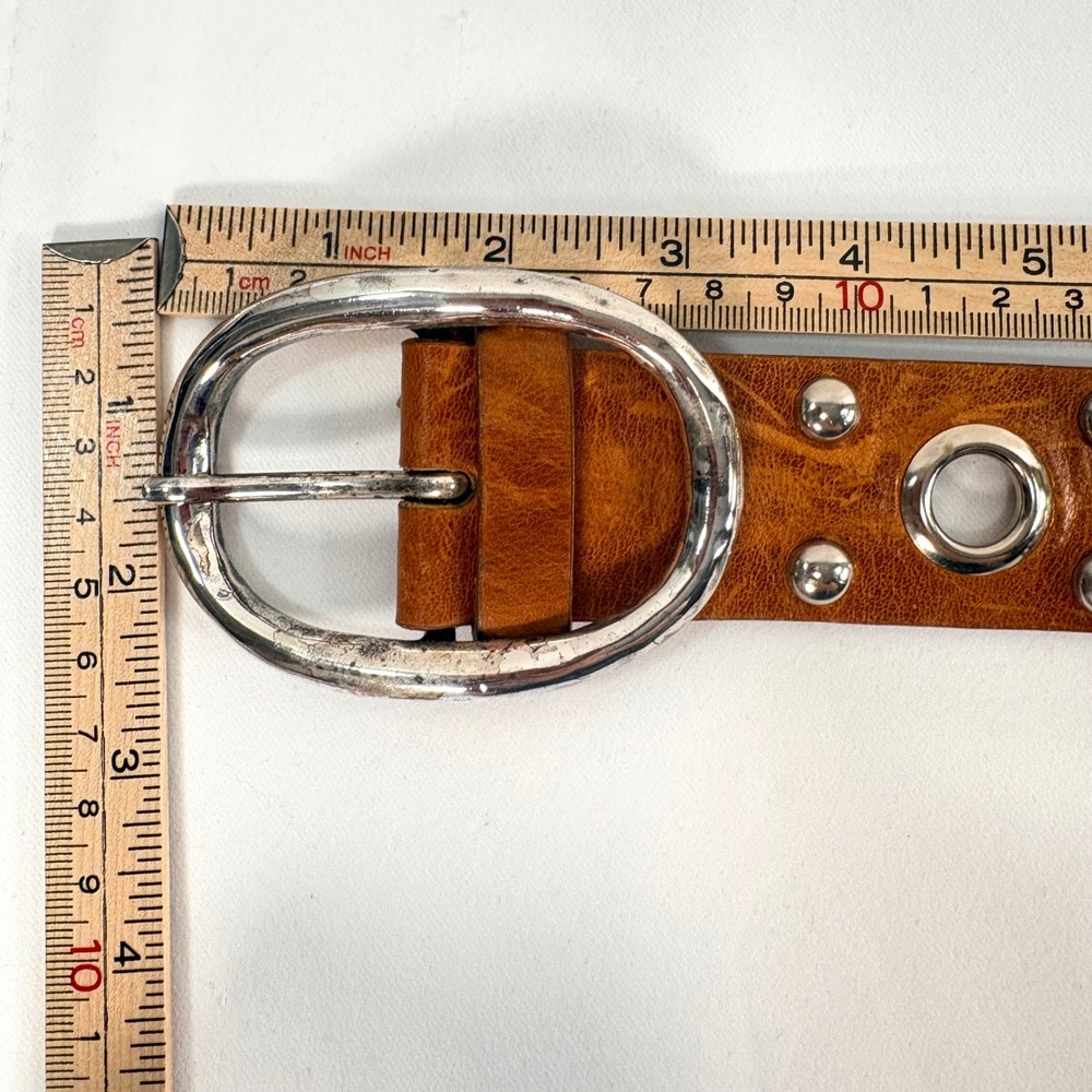 Neiman Marcus Streets Ahead Belt Brown Leather Studded Grommet Size M - Picture 6 of 8